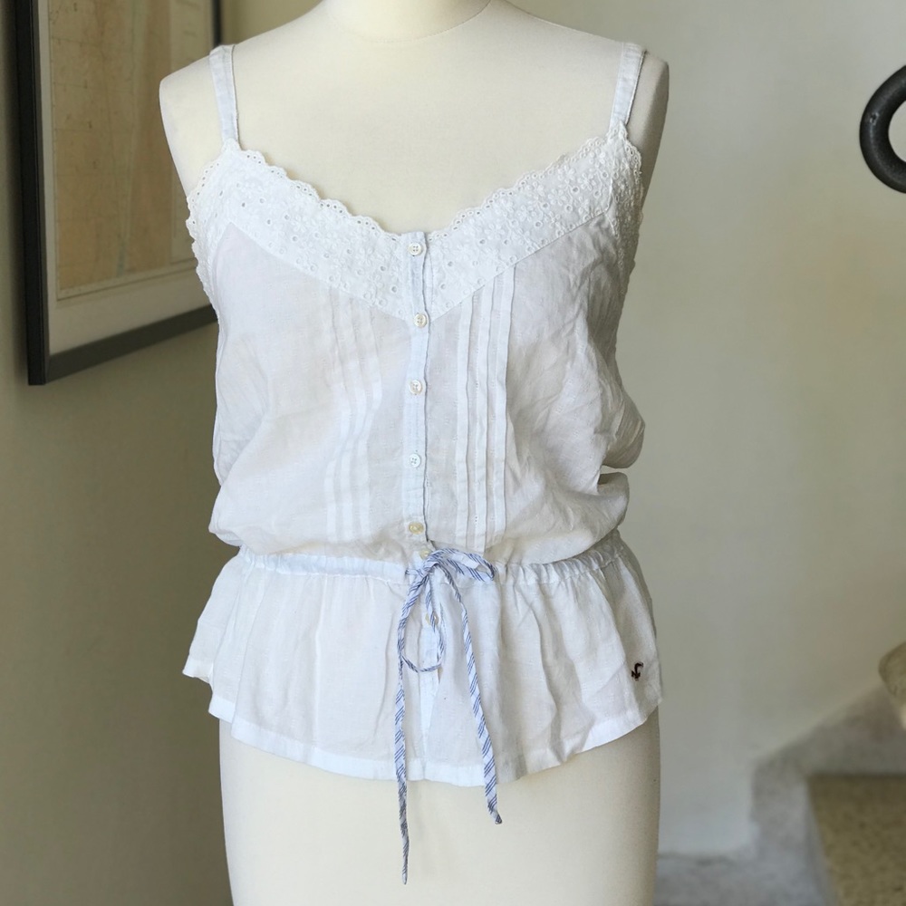 Hollister Cotton Button Down Synched Tank Top - Picture 2 of 8